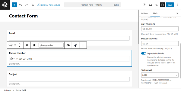 phone format settings