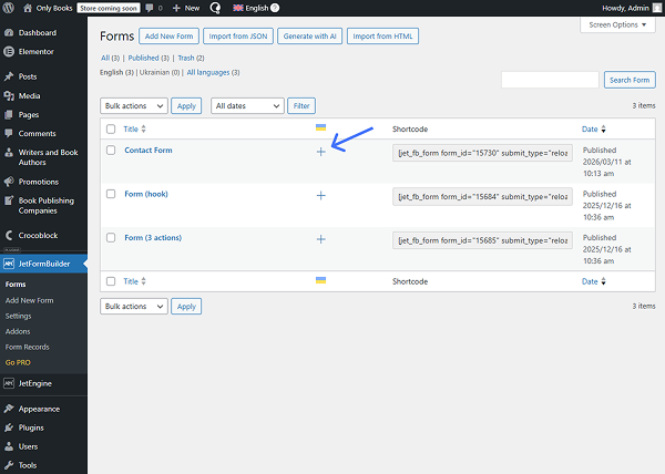 plus button next to the form