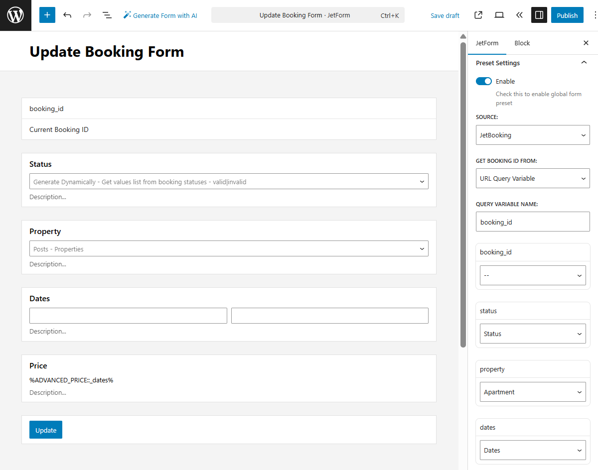 Update Booking — JetFormBuilder | Crocoblock