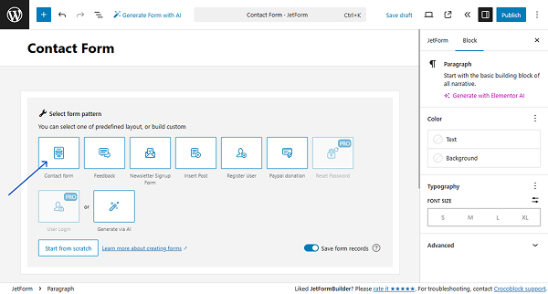 select a contact form pattern