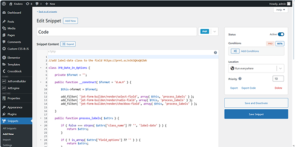 the code snippet to convert dates in labels