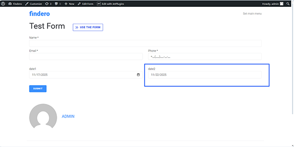 the date field is disabled, and the date is preset