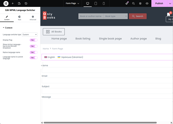 wpml language switcher in elementor