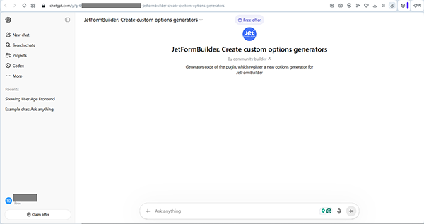 chat.gpt new options generator for jetformbuilder