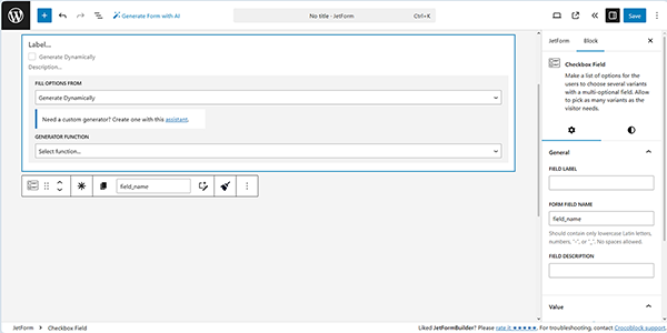 generate dynamically source for the multi-optional fields
