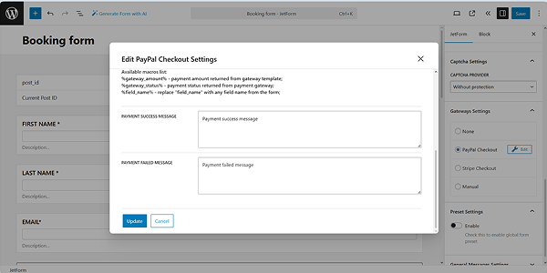 edit paypal checkout settings pop-up scrolled