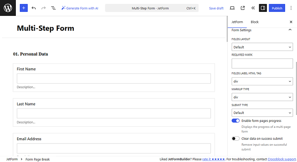 enable form pages progress