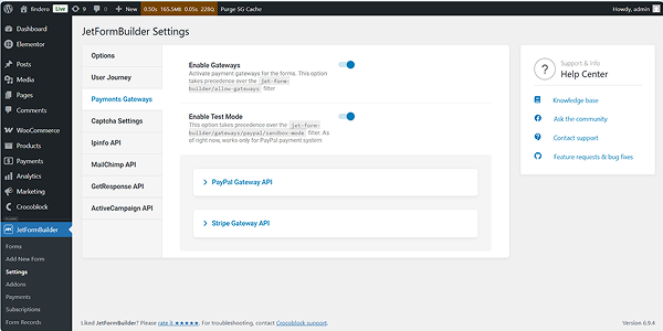jetformbuilder payment gateway settings