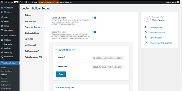 jetformbuilder paypal gateway settings