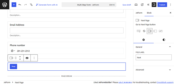 next page button added