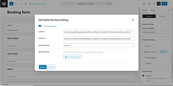the edit paypal checkout global settings enabled