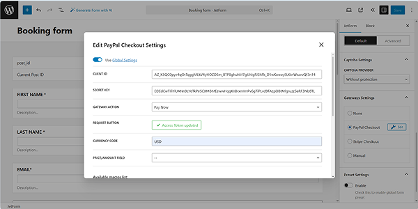 the edit paypal checkout settings pop-up