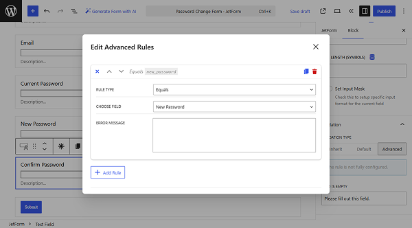 advanced validation for confirm password field