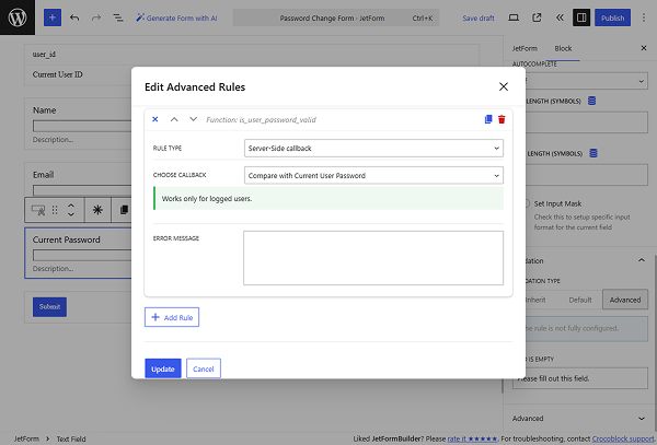 advanced validation for the password field