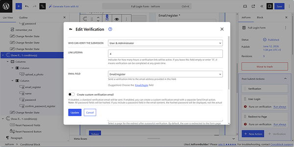 configuring the verification settings