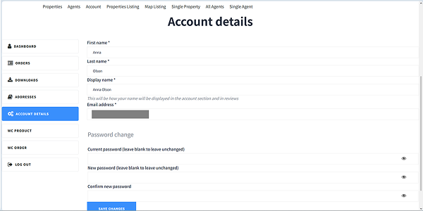my account dashboard
