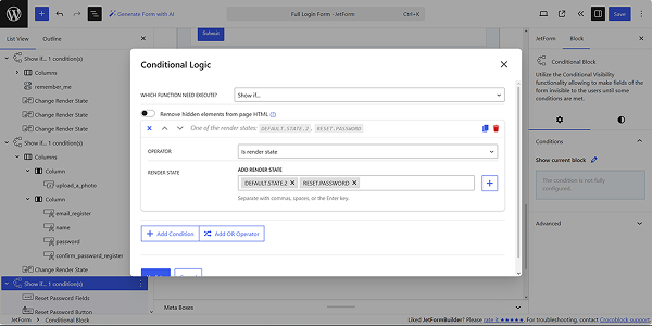 setting the render state for the reset password form