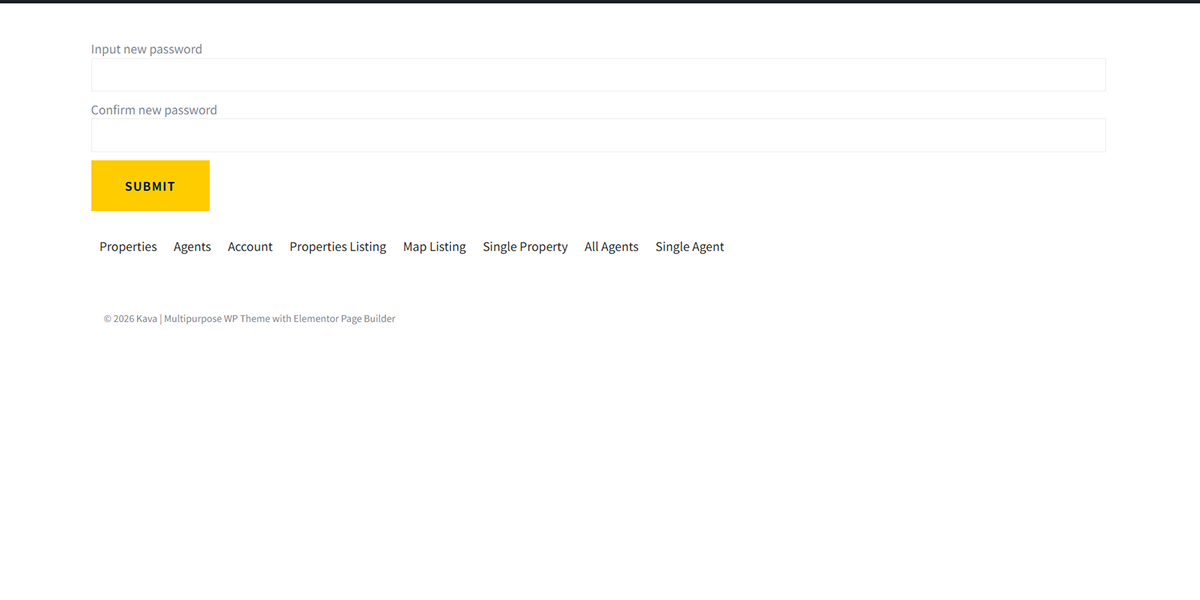the reset password form page