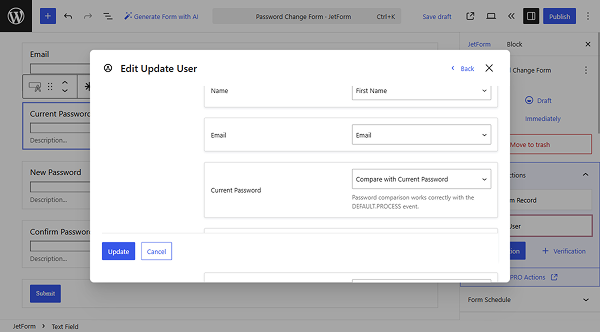user update action