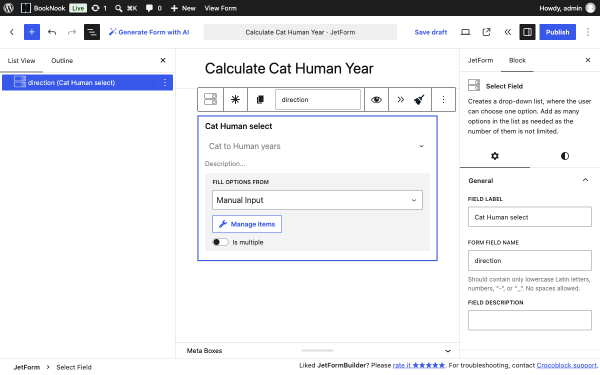 cat human direction select field