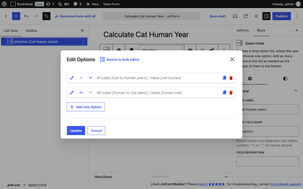 cat human select manual options
