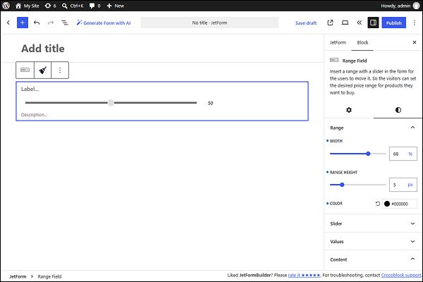 range filter width settings jetformbuilder wordpress