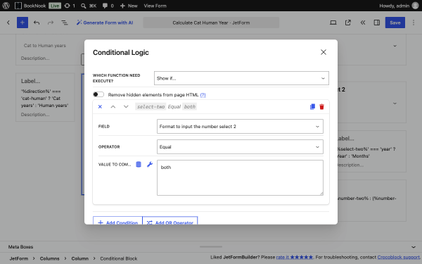 conditional block settings