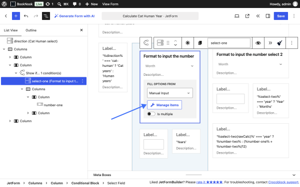 conditional block select field