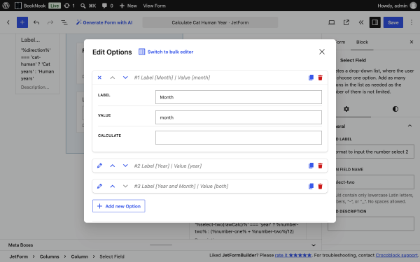select field months years manual options