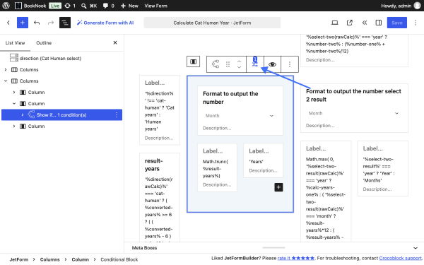 conditional block settings