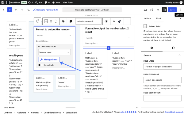 conditional block select field block
