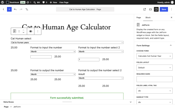 form block added to page