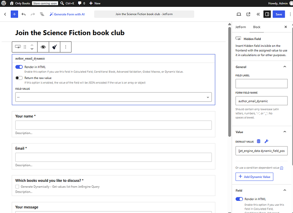 dynamic email hidden field