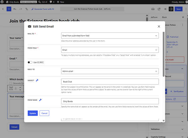 send email pop-up